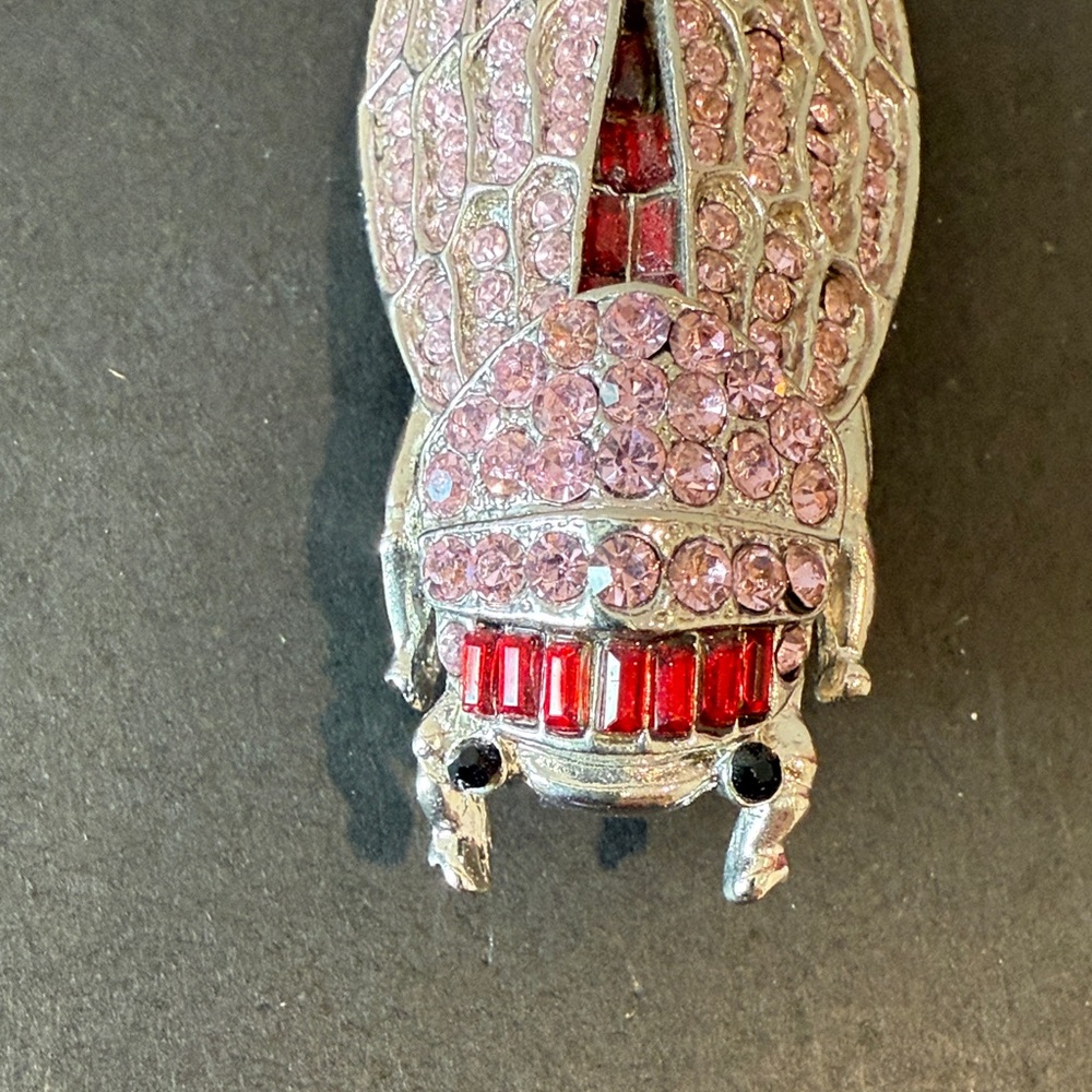 Large Pink and Red Rhinestone Insect Brooch - Picture 6 of 6